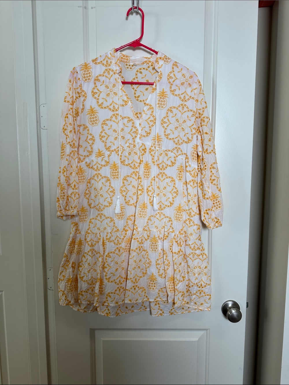 White & Yellow Printed Midi Dress - Lightweight Summer Tunic